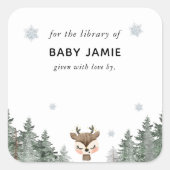 Winter Woodland Baby shower Library Vierkante Sticker (Voorkant)