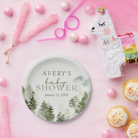 Winter Woodland Baby shower Papieren Bordje (Feest)