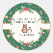 Winter Woodland Baby Shower Ronde Sticker (Voorkant)