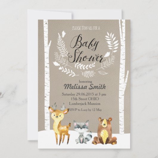Winter Woodland Baby shower Uitnodiging (Voorkant)