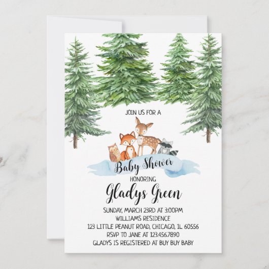 Winter Woodland Baby shower Uitnodiging (Voorkant)