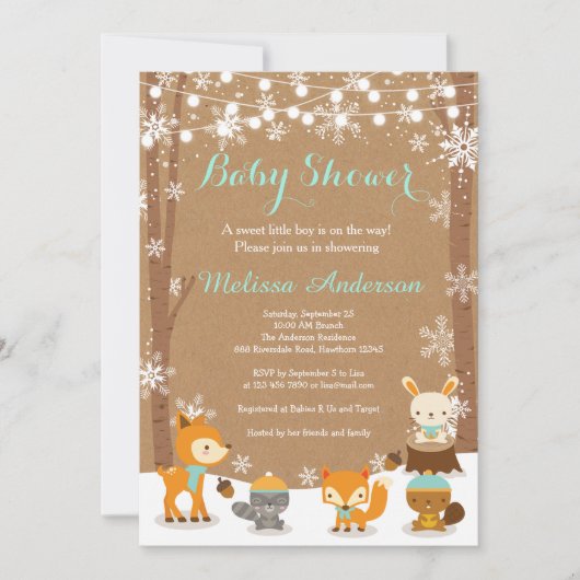 Winter Woodland Baby shower Uitnodiging (Voorkant)