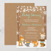 Winter Woodland Baby shower Uitnodiging (Voorkant / Achterkant)