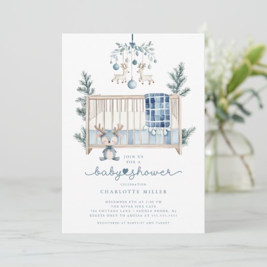 Winter Woodland Baby shower Uitnodiging (Staand voorkant)