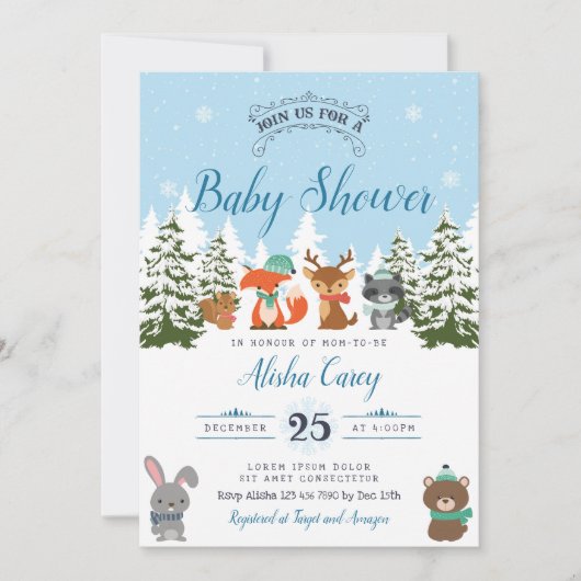 Winter Woodland Baby shower Uitnodiging (Voorkant)
