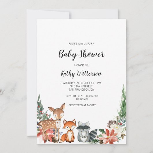 Winter Woodland Baby shower Uitnodiging (Voorkant)