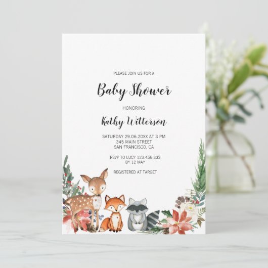 Winter Woodland Baby shower Uitnodiging (Staand voorkant)