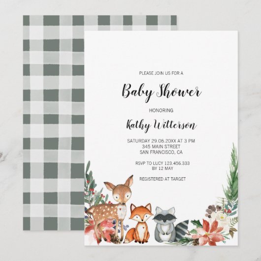 Winter Woodland Baby shower Uitnodiging (Voorkant / Achterkant)