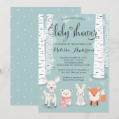 Winter Woodland baby shower uitnodiging, dieren Kaart (Voorkant / Achterkant)