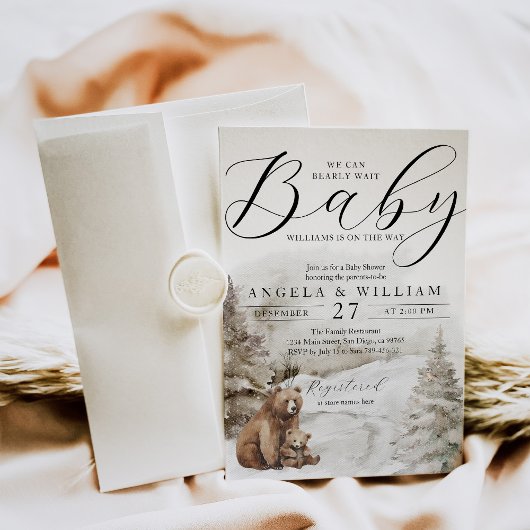 Winter Woodland Beer Thema Baby Jongensdouche Kaart