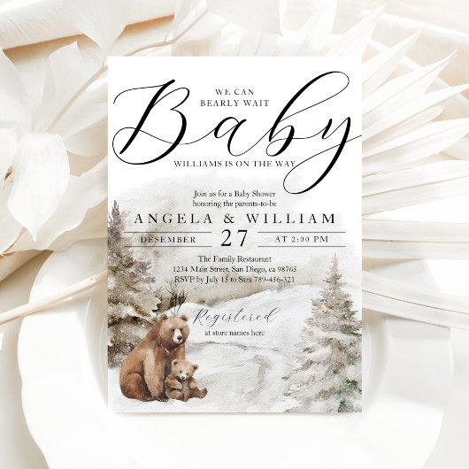 Winter Woodland Beer Thema Baby Jongensdouche Kaart