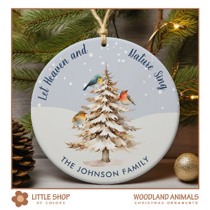 Winter Woodland Birds Familiefoto Keramisch Ornament