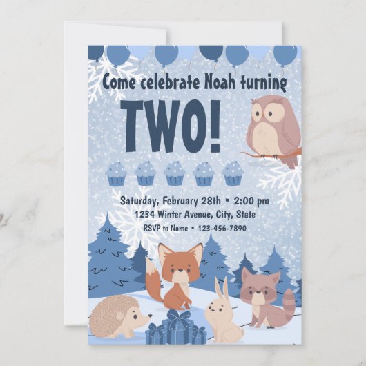 Winter Woodland Birthday Invitation Kaart (Voorkant)