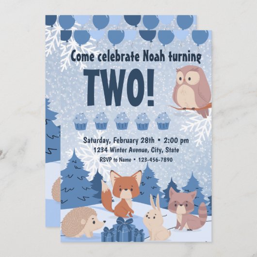 Winter Woodland Birthday Invitation Kaart (Voorkant / Achterkant)