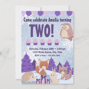 Winter Woodland Birthday Invitation Kaart
