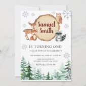 Winter Woodland Birthday Invitation Kaart (Voorkant)