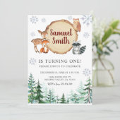 Winter Woodland Birthday Invitation Kaart (Staand voorkant)