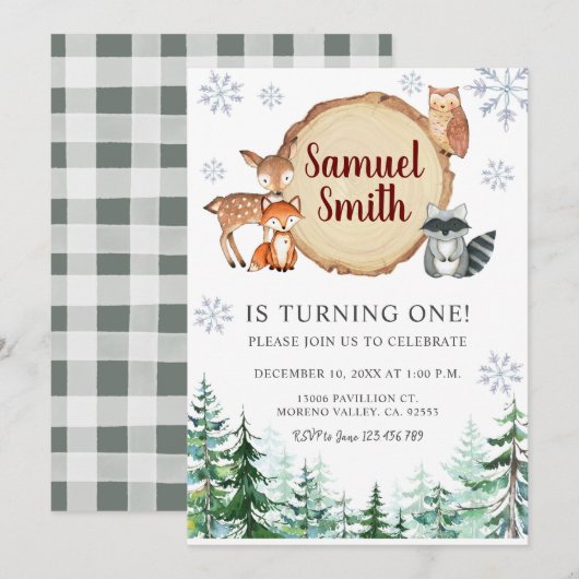 Winter Woodland Birthday Invitation Kaart (Voorkant / Achterkant)