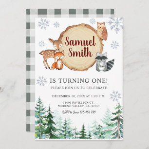Winter Woodland Birthday Invitation Kaart