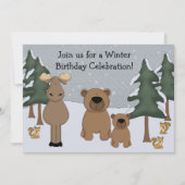 Winter Woodland Birthday Invitation Kaart (Voorkant)