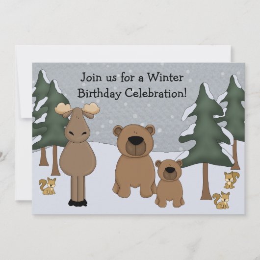 Winter Woodland Birthday Invitation Kaart (Voorkant)