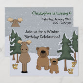 Winter Woodland Birthday Invitation Kaart (Voorkant / Achterkant)