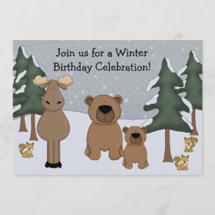 Winter Woodland Birthday Invitation Kaart