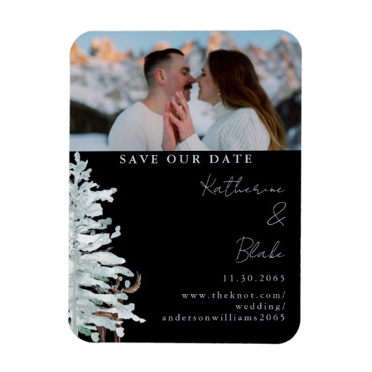 Winter Woodland Black Wedding Photo Save our Date Magneet (Verticaal)
