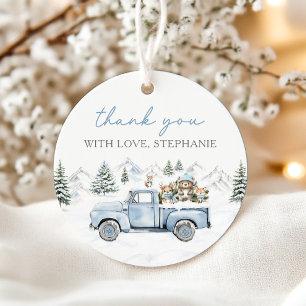 Winter Woodland Blue Favoriet Tags Bedankjes Labels