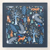 Winter Woodland Blue/Gold ID785 Glazen Onderzetter (Voorkant)