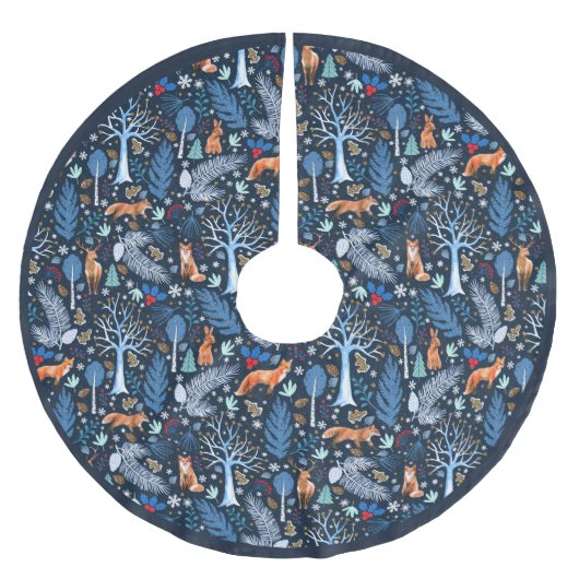 Winter Woodland Blue/Gold ID785 Kerstboom Rok (Voorkant)