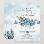 Winter Woodland Blue Truck Baby shower Kaart (Voorkant / Achterkant)