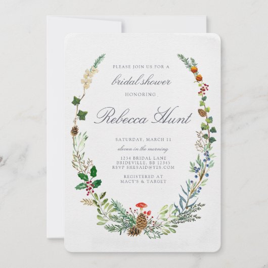 Winter Woodland Bruids Douche Uitnodiging (Voorkant)
