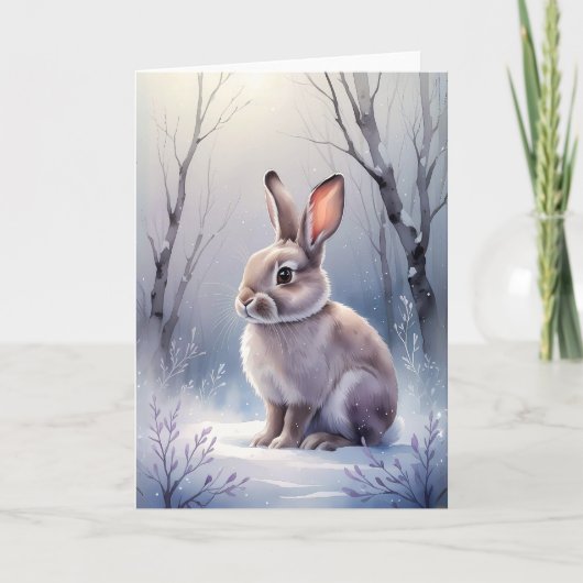 Winter Woodland Bunny Snowy Forest Blank Groet Kaart (Voorkant)