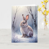 Winter Woodland Bunny Snowy Forest Blank Groet Kaart (Gele Bloem)