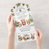 Winter Woodland Cute Animals Kerst Baby shower All In One Uitnodiging (Afscheurbaar)