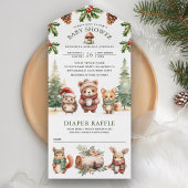 Winter Woodland Cute Animals Kerst Baby shower All In One Uitnodiging