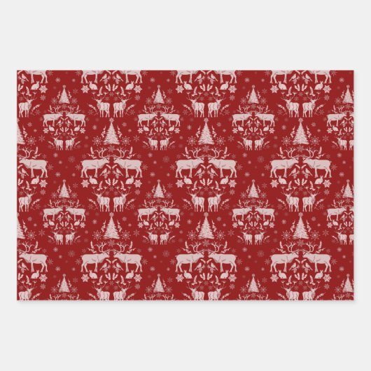 Winter Woodland Damask w / rendieren en sparren Inpakpapier Vel (Voorkant 3)