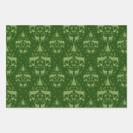 Winter Woodland Damask w / rendieren en sparren Inpakpapier Vel (Voorkant 2)