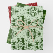 Winter Woodland Damask w / rendieren en sparren Inpakpapier Vel (In situ)