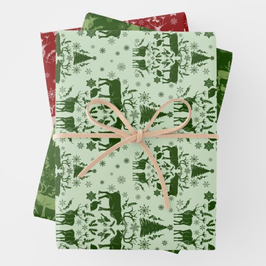 Winter Woodland Damask w / rendieren en sparren Inpakpapier Vel (In situ)