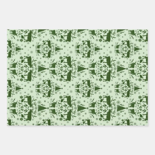 Winter Woodland Damask w / rendieren en sparren Inpakpapier Vel (Voorkant)