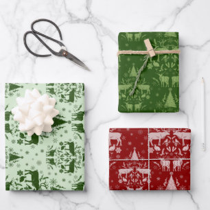Winter Woodland Damask w / rendieren en sparren Inpakpapier Vel
