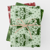 Winter Woodland Damask w / rendieren en sparren Inpakpapier Vel (In situ)