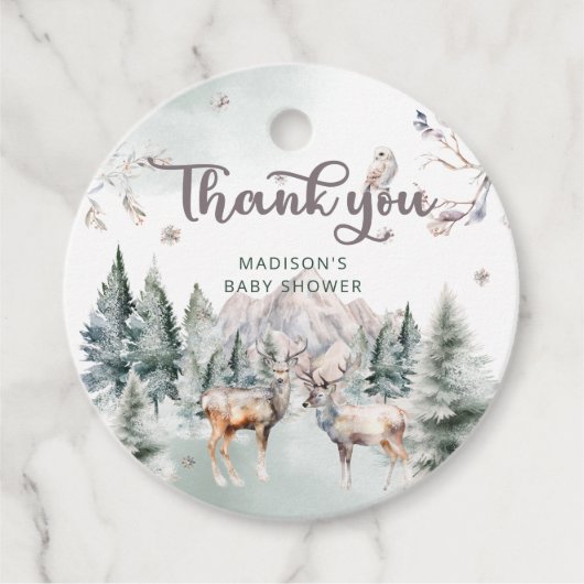Winter Woodland Deer Baby shower Bedankt Bedankjes Labels (Voorkant)