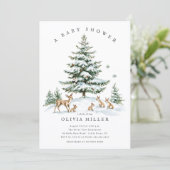 Winter Woodland Deer Baby Shower Kaart (Staand voorkant)