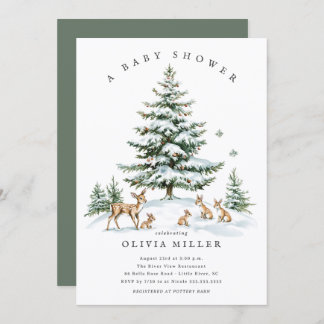 Winter Woodland Deer Baby Shower Kaart