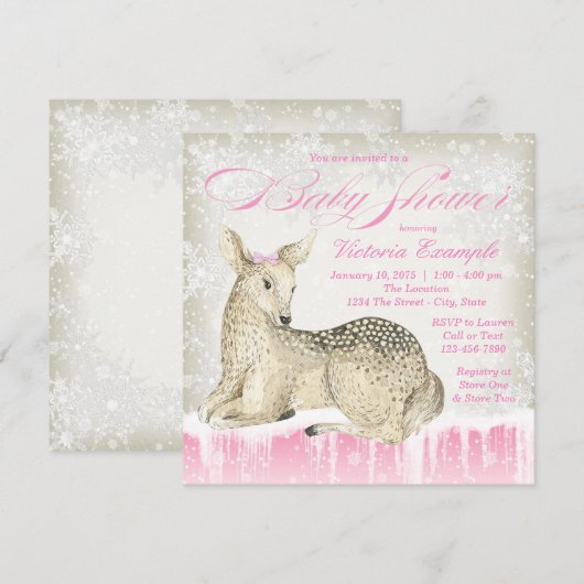 Winter Woodland Deer Baby Shower Uitnodigingen (Voorkant / Achterkant)