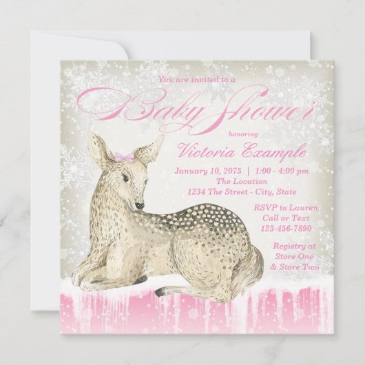 Winter Woodland Deer Baby Shower Uitnodigingen (Voorkant)