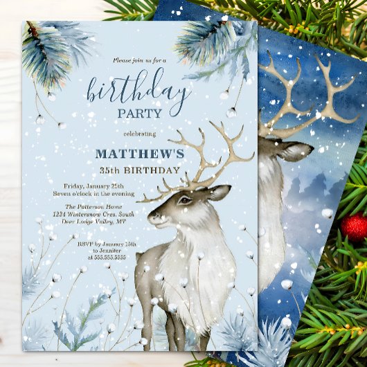 Winter Woodland Deer Birthday Party Kaart